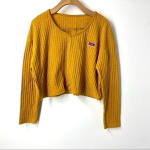 Cropped ribbed V neck sweater mustard yellow M